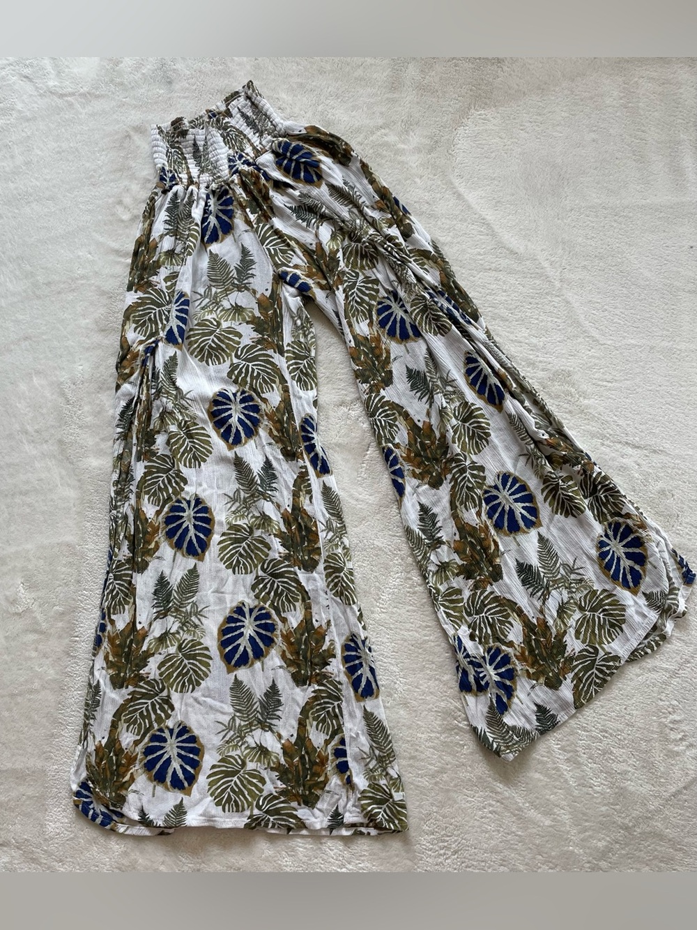 Rewash White Tropical Boho Linen Pants